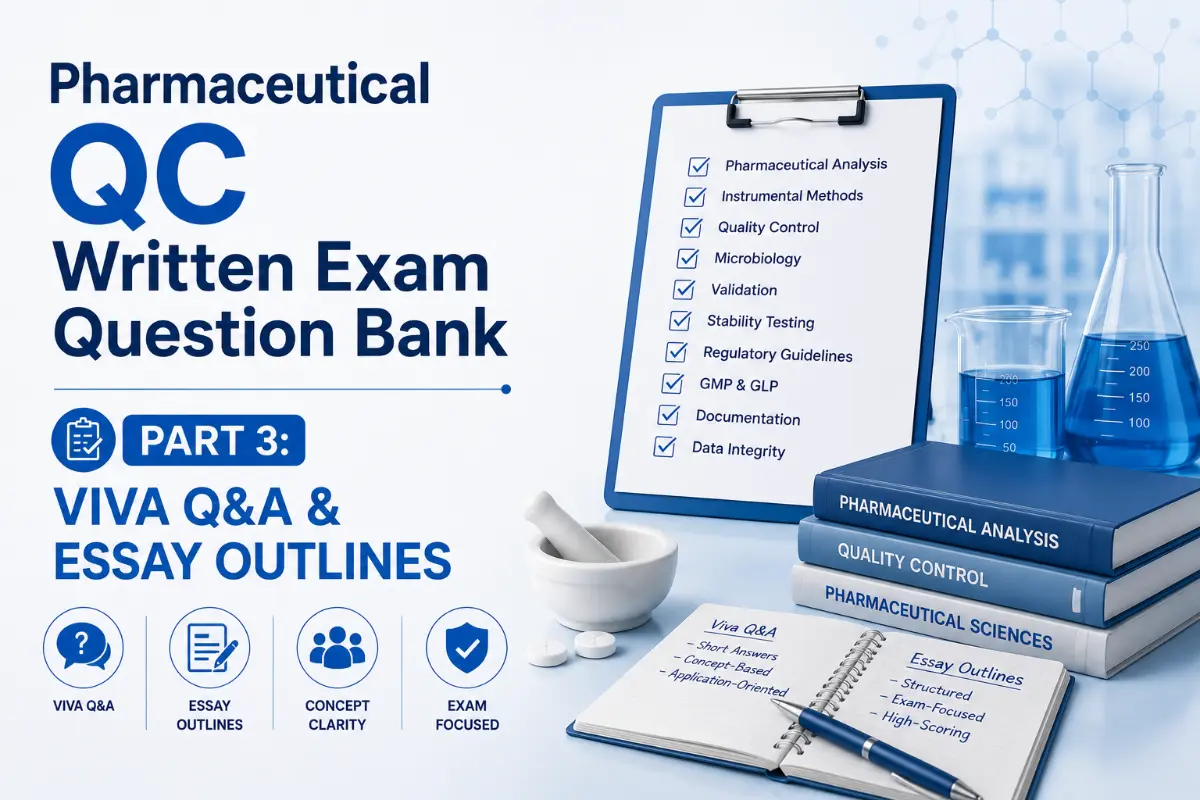 Pharmaceutical QC Written Exam Question Bank – Part 3: Viva Q&A & Essay Outlines